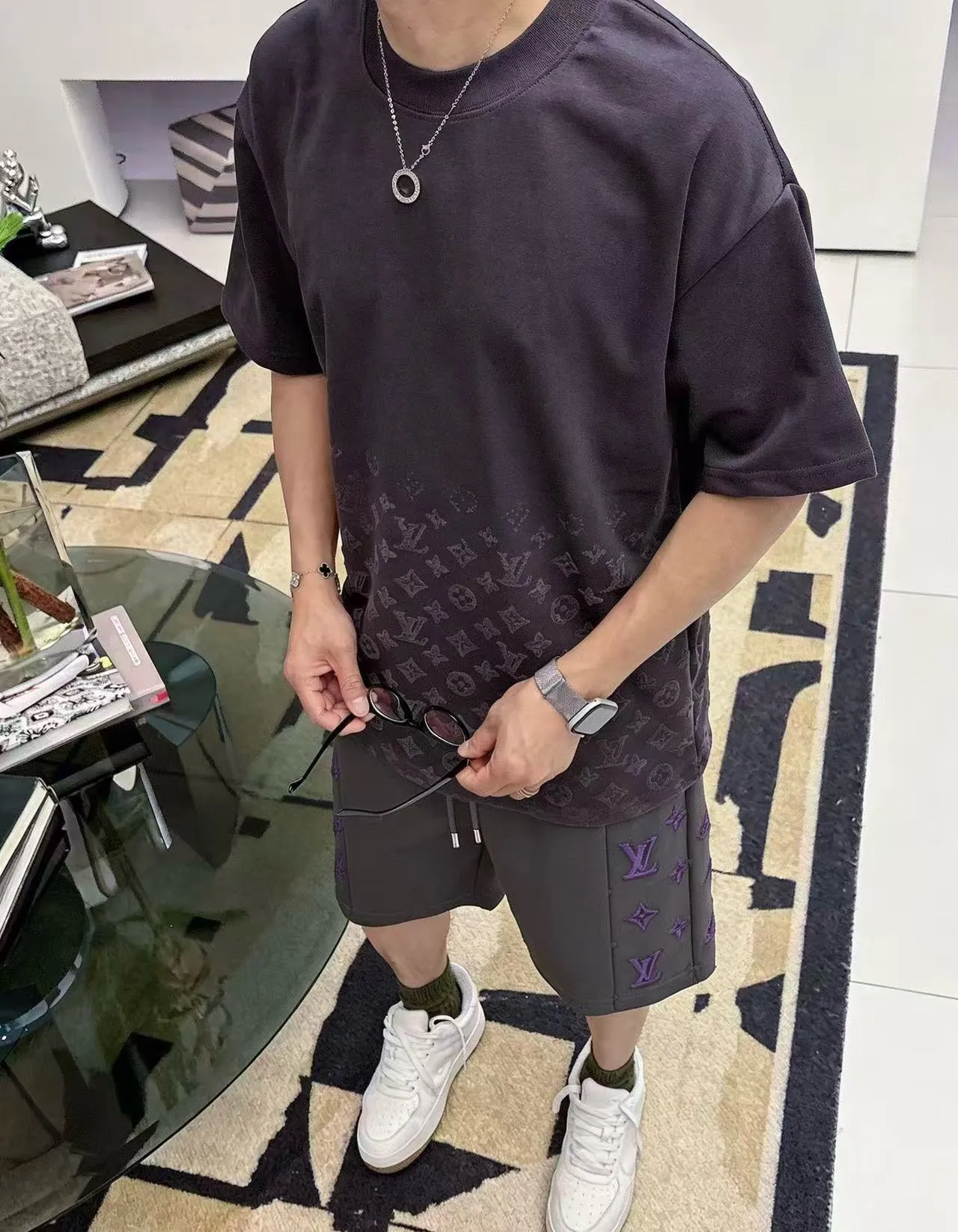Louis Vuitton/Louis Vuitton presbyopia burnt flower overalls shorts